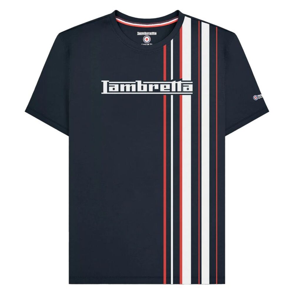 Lambretta Mens SS25 Racing Stripe T-Shirt / Navy/Red/White